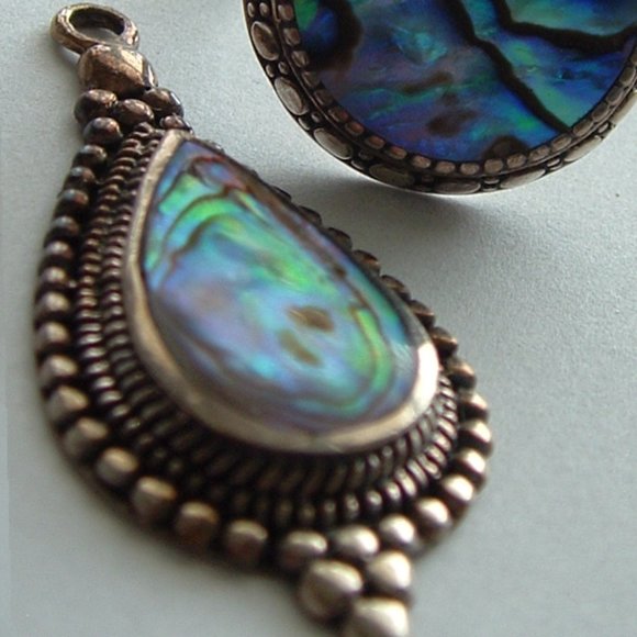 925 sterling silver abalone Paua Shell Necklace VTG - Picture 3 of 7